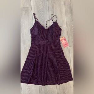 Emerald Sundae Size 7 Dress Sleeveless Purple Silver Metallic Padded New W Tags